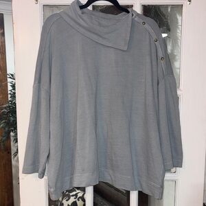 Pure Jill Gray Button-Detail Split Neck Sweater 2X